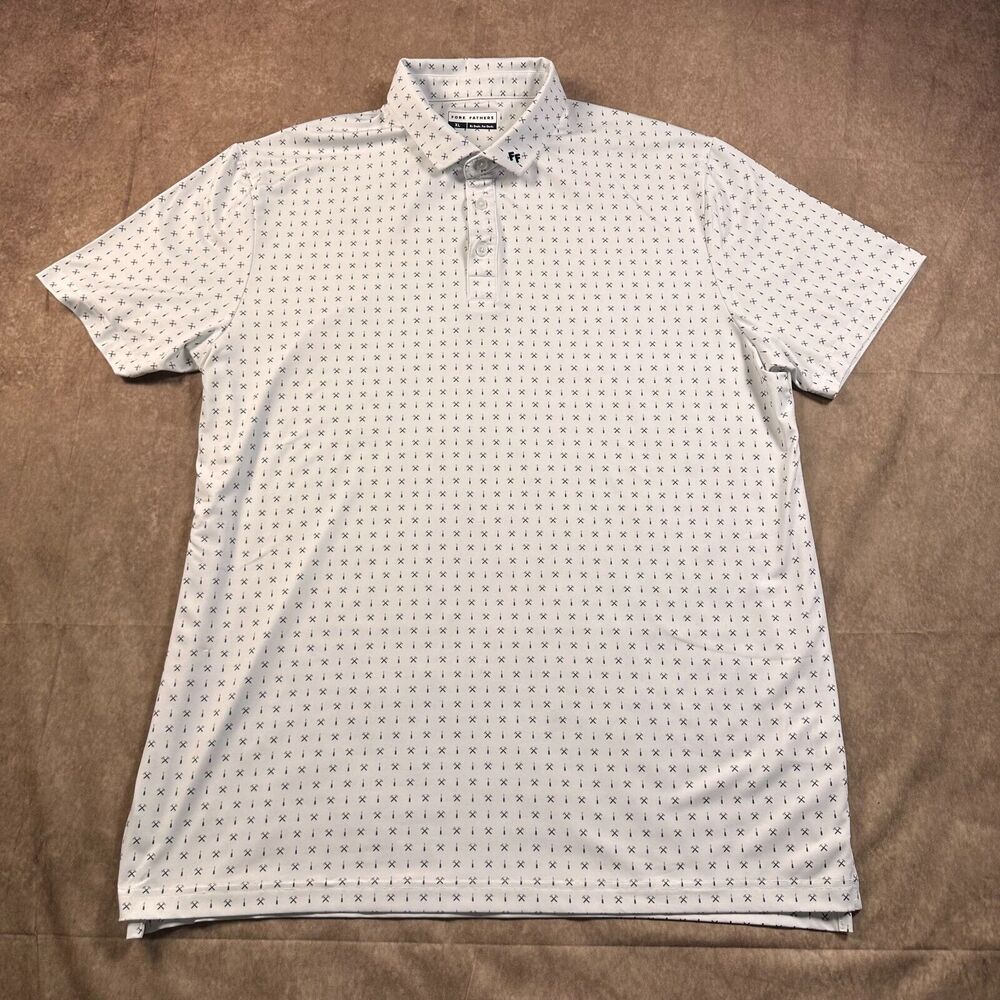 Fore Fathers Shirt Mens XL White Performance Golf Polo All Over Print Stretch